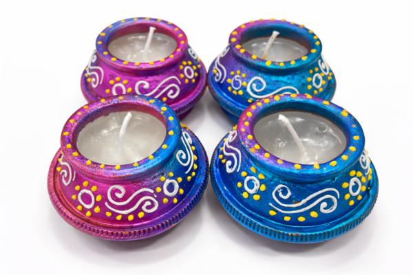 Blue and pink festive matki diyas