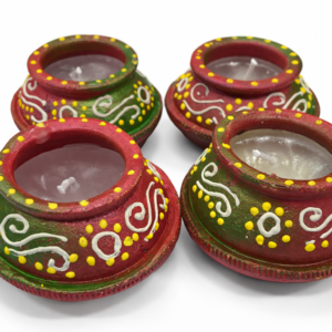 festive earthen matki diyas with wax – set of 4